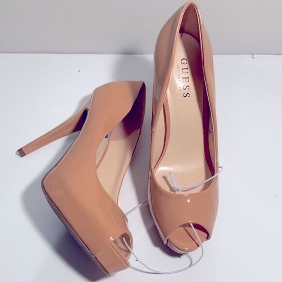 Nwt Guess vegan leather nude peep toe 5” heels - Picture 4 of 4